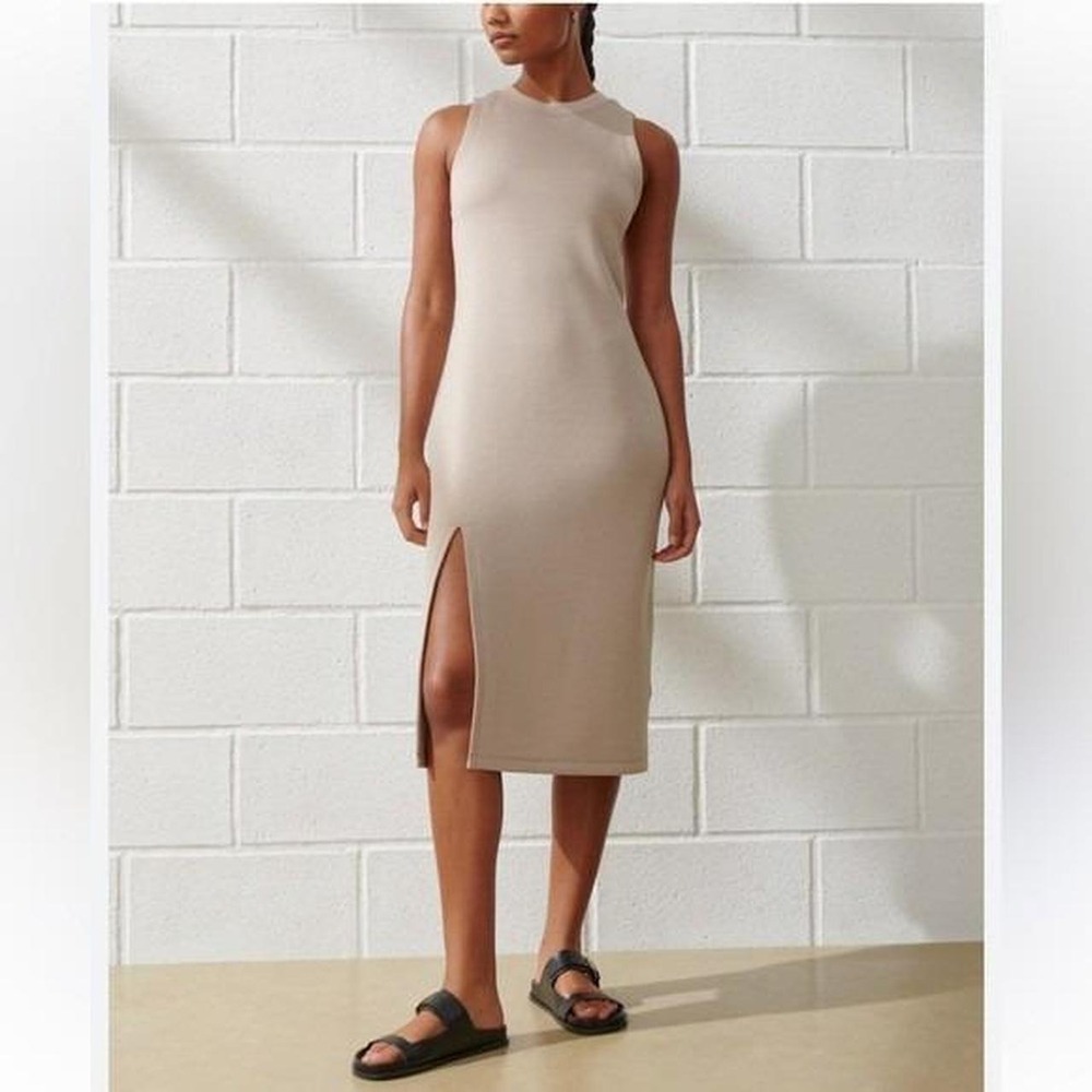 Abercrombie YPB neoKNIT Sleeveless Midi Dress Tan Womens Large L Activewear